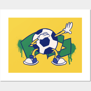 Dabbing Soccer Ball Cartoon Brazil Brasil Flag Football Posters and Art
